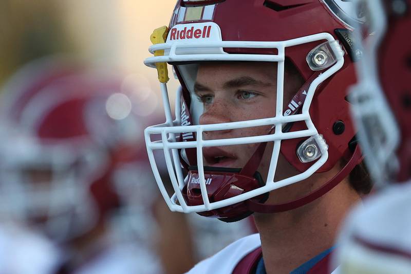 Morris’ Brady Varner waits to take the field against Joliet West on Friday, Sept. 6, 2024 in Joliet.