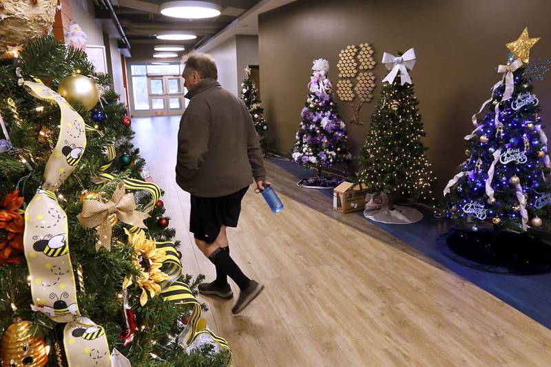 A patron walks through decorated Christmas trees on Thursday, Nov. 21, 2024, for the McHenry Chamber of Commerce Festival of Trees at the McHenry Recreation Center.