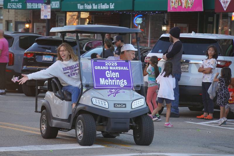 Retiring golf coach and teacher Glen Mehrings was the grand marshal for the Rochelle Township High School Homecoming parade on Thursday, Sept. 25, 2025 in downtown Rochelle.