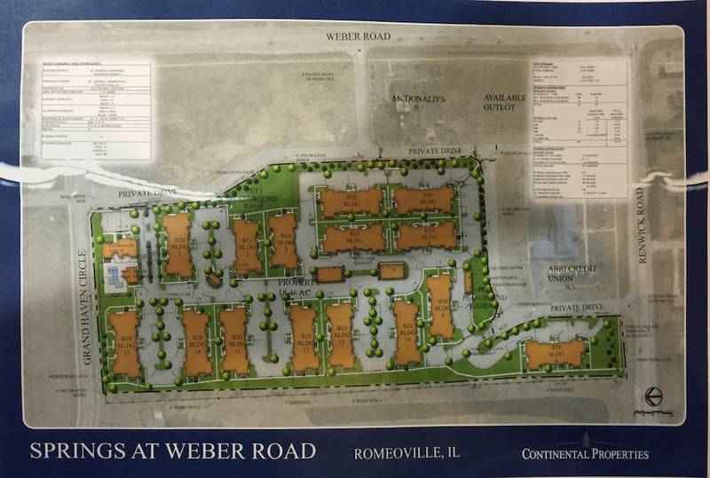 This photo of the Springs at Weber Road site plan shows the size and scope of the 18.5-acre apartment project in Romeoville.