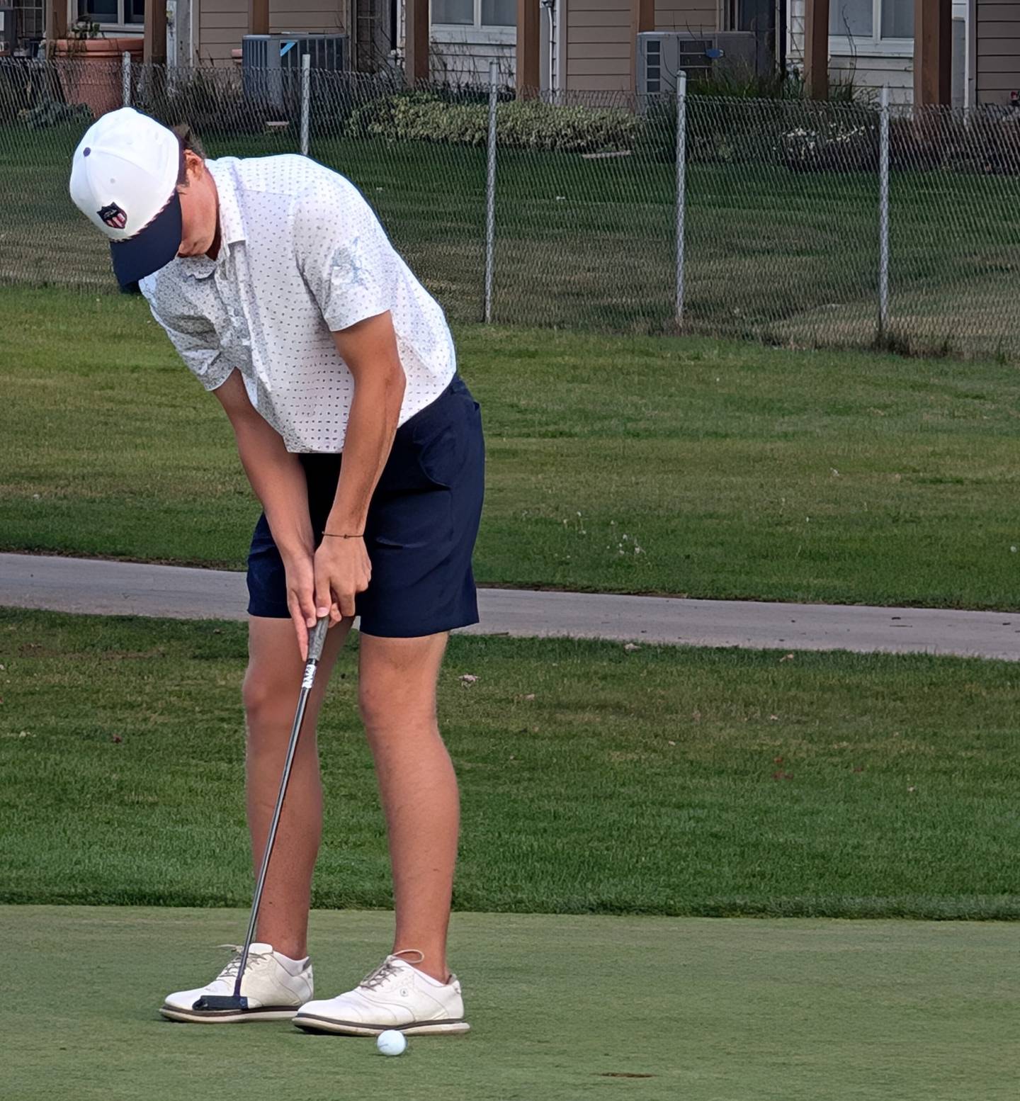 Burlington Central's Tyler Samaan rolls in a birdie putt on the par-5 18th hole during the Class 3A Huntley Boys Golf Regional on Wednesday, Oct. 1, 2025, at Pinecrest Golf Club in Huntley.