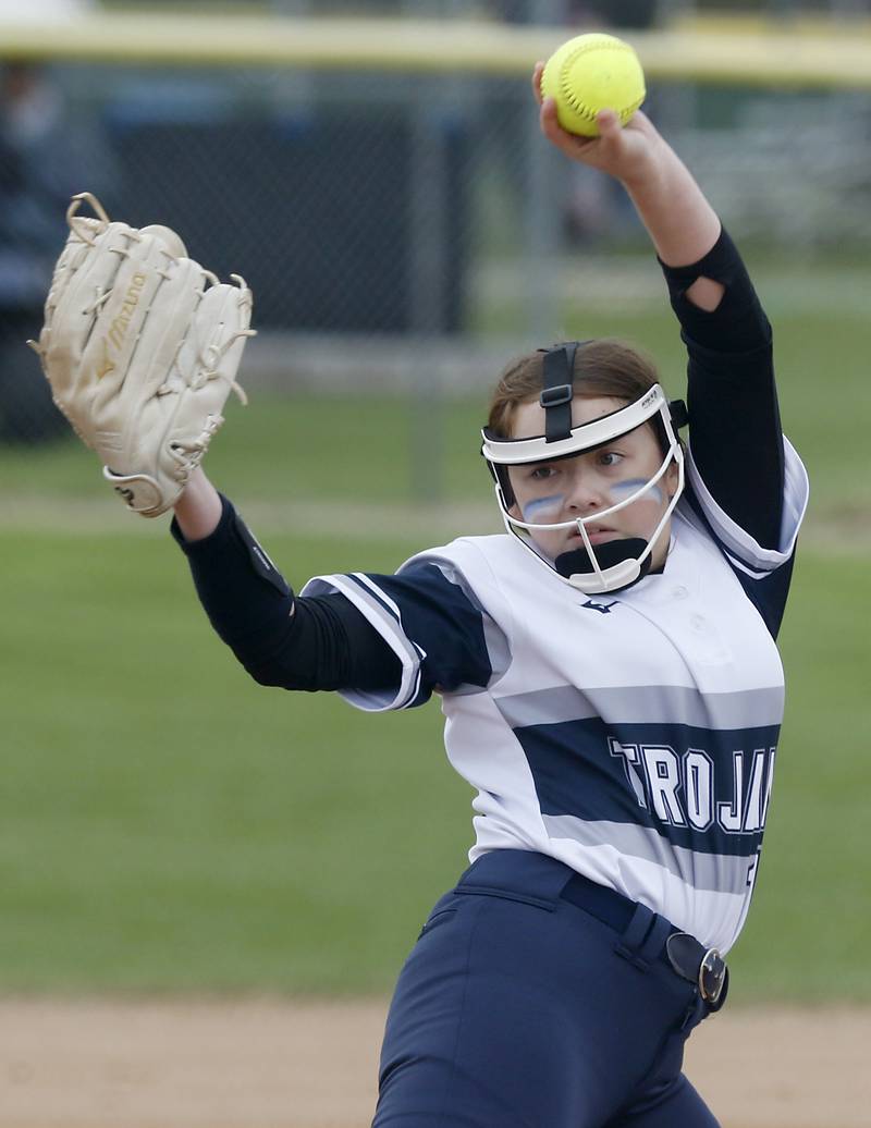 Cary-Grove’s Mia Olsen throws a pitch during a Fox Valley Conference Softball game Monday, May 2, 2022, between Cary-Grove and McHenry at Cary-Grove High School.