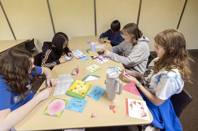 Origami, the Japanese art of folding paper, was one of four art stations St. Mary’s students could engage in Friday, May 9, 2025, for their “Artventure” Day.