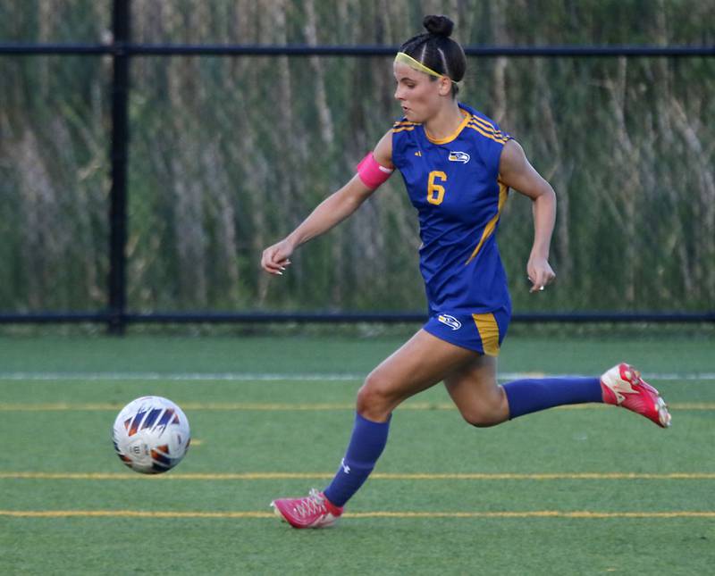 Johnsburg's Liz Smith makes a goal storming attempt during an IHSA Class 1A Cristo Rey St. Martin Sectional semifinal girls soccer match against Cristo Rey St. Martin on Tuesday, May 26, 2026 at Cristo Rey St. Martin College Prep, in Waukegan.