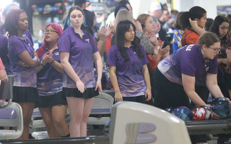 Members of the Rochelle girls bowling team compete during the IHSA girls bowling Regional meet on Friday, Feb. 6, 2026 at the Illinois Valley Super Bowl in Peru.