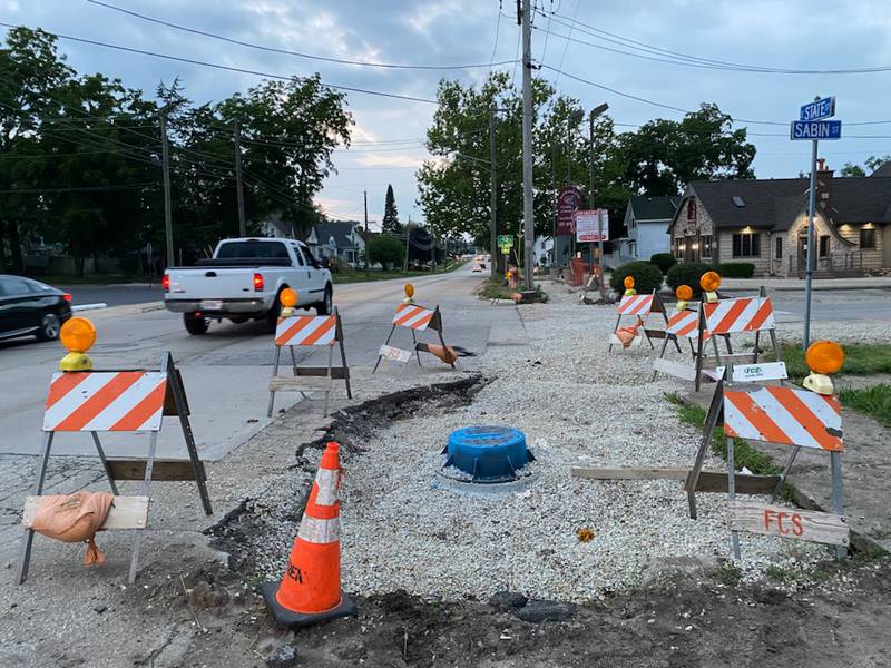 Water main construction continues along Illinois Route 64 near downtown Sycamore at the corner of East State and Sabin streets Thursday, July 7, 2022.