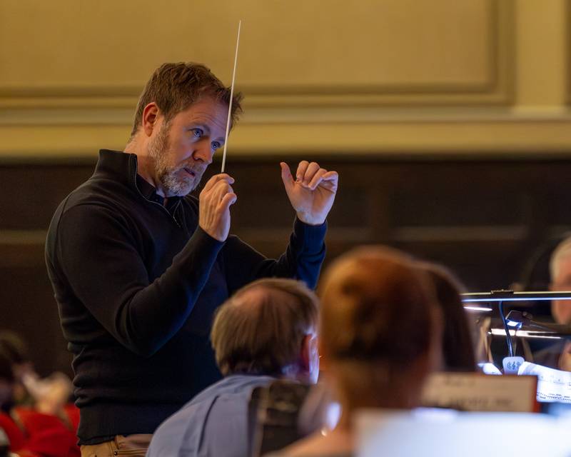 Director of the Illinois Valley Symphony Orchestra leads in the performance of the "Nutcracker" on Monday, December 8, 2025 in the Matthiessen Memorial Auditorium at LaSalle-Peru Township High School in LaSalle.