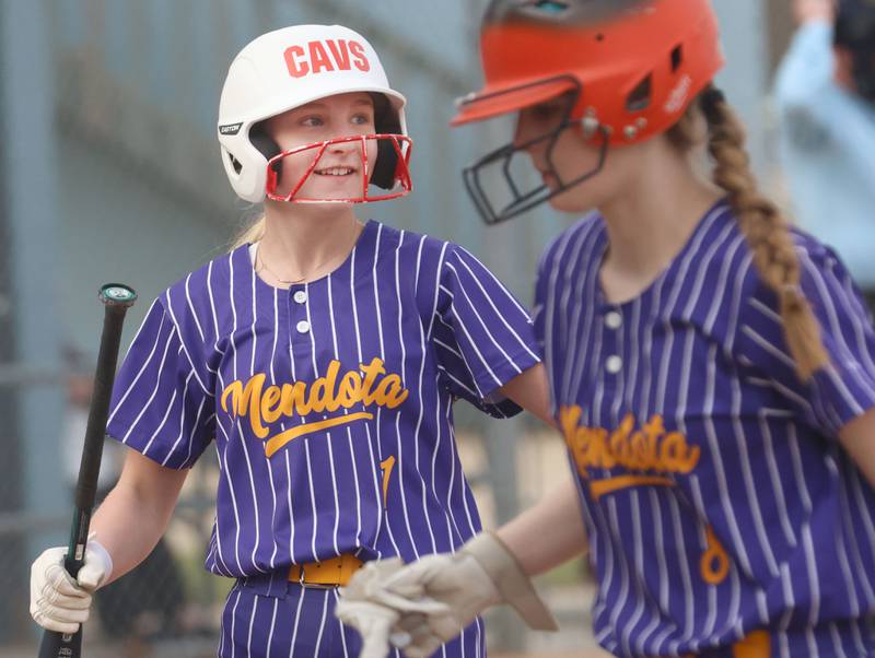 Mendota's Eva Beetz smiles after scoring a run against Marquette on Wednesday, March 25, 2026 at June Gross Field in Ottawa.