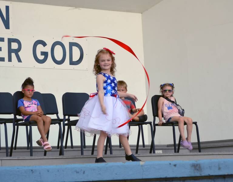 Esther Skoumal, 5, performs a ribbon dance during the 2024 Let Freedom Ring Little Miss & Mister Firecracker contest om July 3, 2024. Esther was named Little Miss Firecracker.