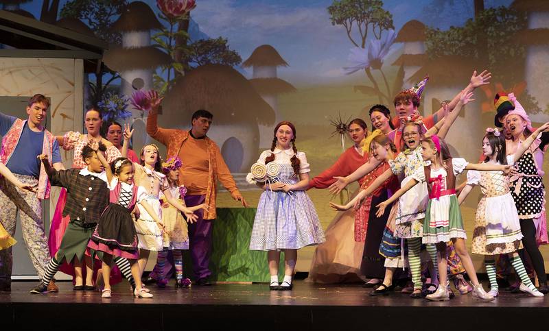 Cast members for Newman High School’s rendition of “The Wizard of Oz” rehearse a scene Wednesday, April 9, 2025.