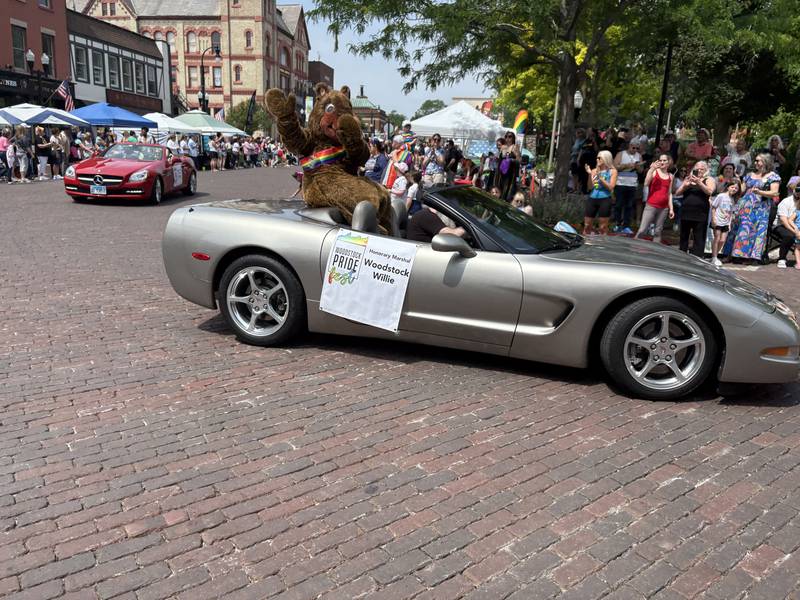 Woodstock Willie waves to the crowd during the Woodstock Pride Parade June 15, 2025.