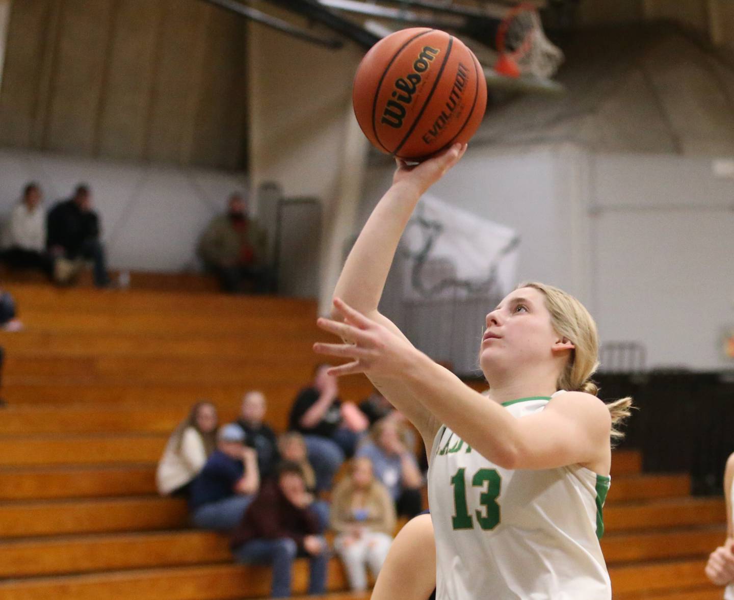 Seneca's Kennedy Hartwig runs into the lane to score against Marquette during the Tri-County Conference Tournament on Tuesday, Jan. 17, 2023 at Midland High School.
