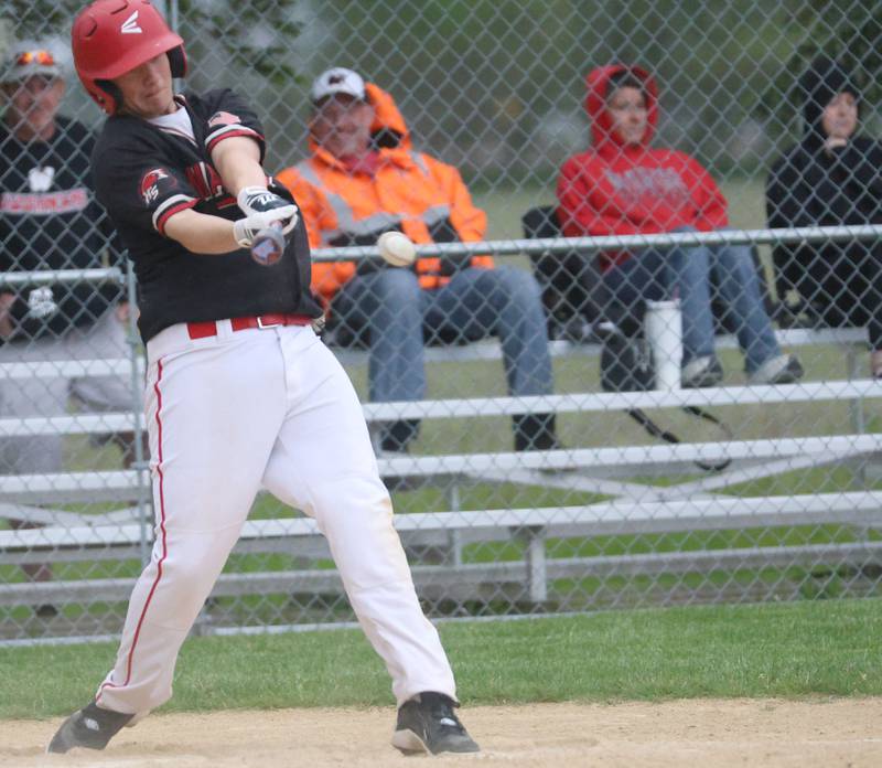 Henry-Senachwine's Evan Clup gets a hit against Woodland on Tuesday, May 12, 2026 at Woodland High School.