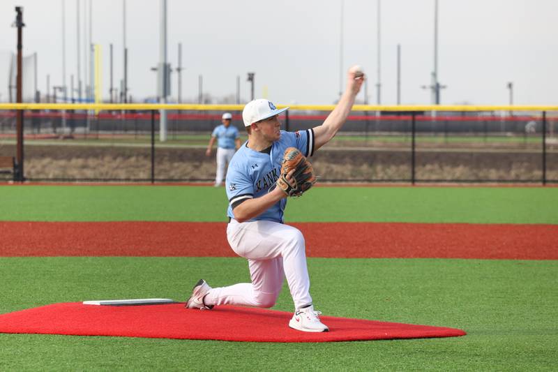 Kankakee's Jacob Vinardi pitches during the Kays' game against Peotone on Friday, April 3, 2026.