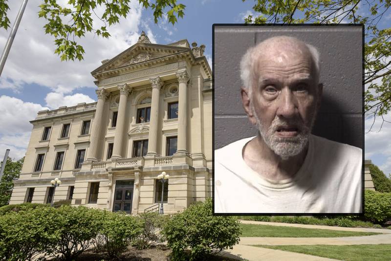 Gary C. Welsh, 83, of the 100 block of Sycamore Road in Genoa, is charged with two felony counts of luring a minor and misdemeanor unlawful presence of a child sex offender in a public park. Genoa police said they received a report of him sitting on a bench at Durham Park, 25 S. Brown St. just off East Main Street near downtown Genoa on Monday, May 22, 2023. Welsh also served nearly 50 years in prison after he was convicted in 1973 of the 1962 murder of 3-year-old Harvard girl. (Inset photo provided by DeKalb County Jail)