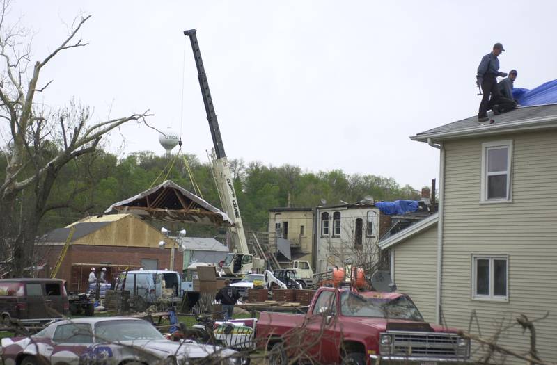 A view of the tornado damage on Tuesday, April 20, 2004 in Utica.