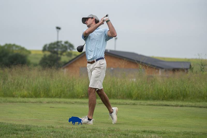 Jon Prescott tees off on #10 to start the second round Sunday, July 17, 2022 of the Lincoln Highway golf tournament at Prairie View Golf Club in Byron.