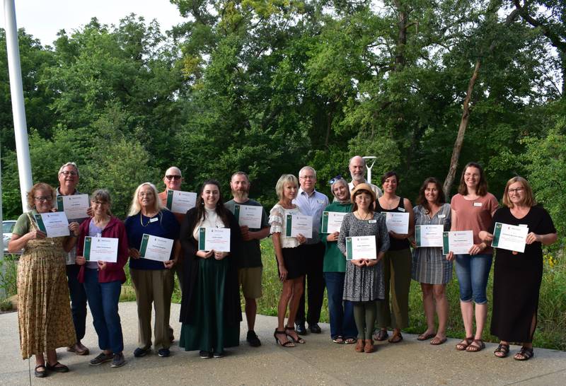 The Bureau, La Salle, Marshall, and Putnam County Master Naturalists welcomed 18 new volunteers to their ranks on Aug. 1 at Nells Woodland.