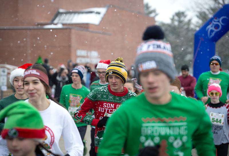 Runners in the 35th annual Jingle Bell Run start the race at Kankakee Community College on Sunday, December 7, 2025.