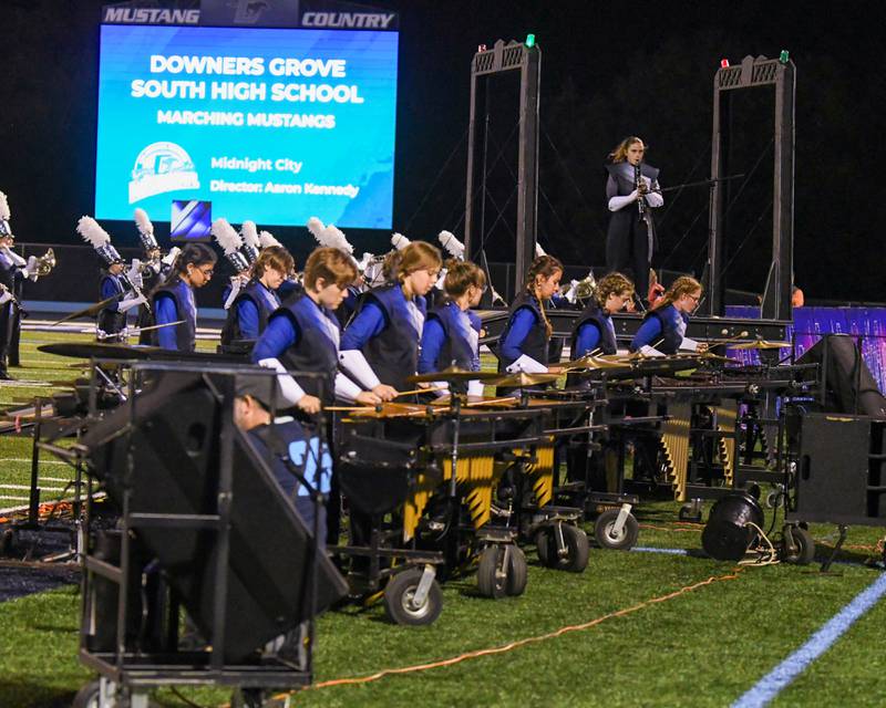 Downers Grove South from ensemble preforms with the rest of the band on Saturday Oct. 5, 2024, at Downers Grove South Marching Mustangs Music Bowl held at Downers Grove South High School.