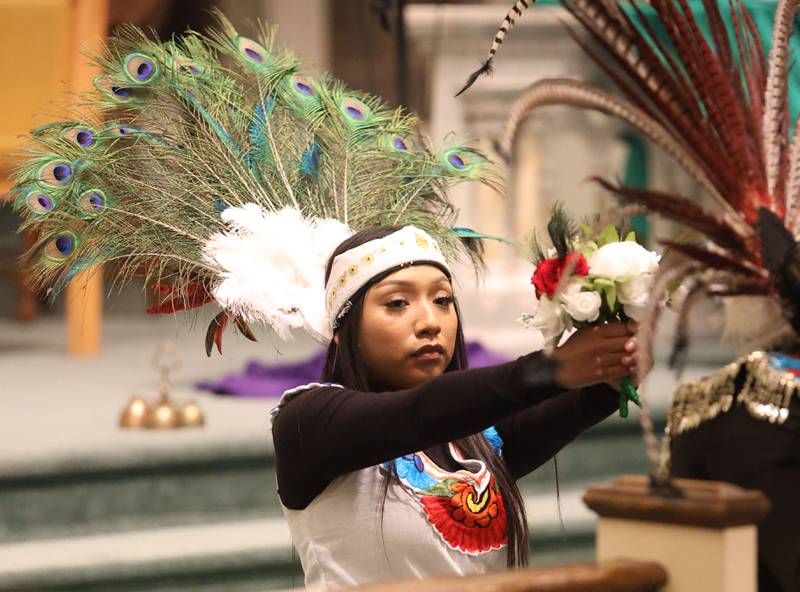 Verenice Hernándezd perform during the Lady of Guadalupe vigil Chichimeca dance on Thursday, Dec. 12, 2025 in La Salle.