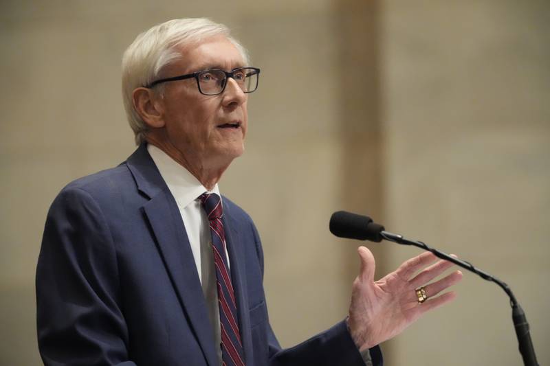 FILE - Wisconsin Gov. Tony Evers gives the annual State of the State address, Jan. 22, 2025, at the state Capitol in Madison, Wis. (AP Photo/Morry Gash, File)