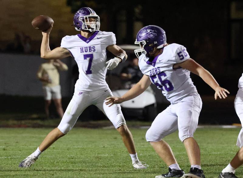 Rochelle's Mark Green throws a pass during their game Friday, Sept. 19, 2025, at Sycamore High School.
