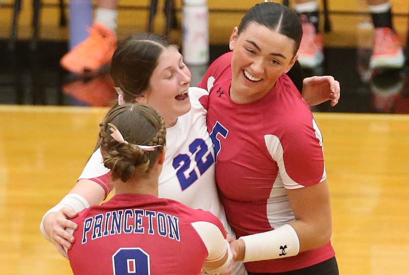 Princeton volleyball players Ava Kyle, Camryn Driscoll and Keely Lawson on Thursday, Oct. 9, 2025 at Hall High School.