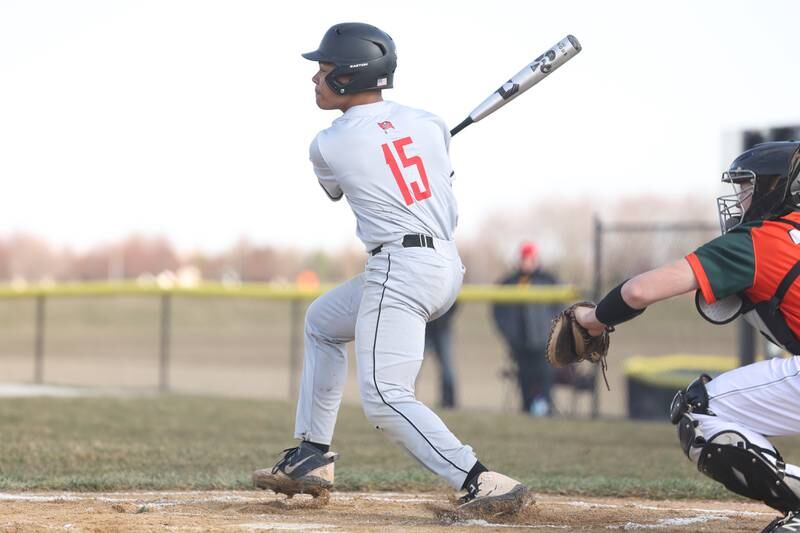Bolingbrook’s Matt Washington singles against Plainfield East on Monday, March 27, 2023.