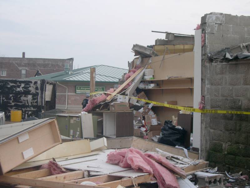 A view of the destruction on Tuesday, April 20, 2024 downtown Granville.
