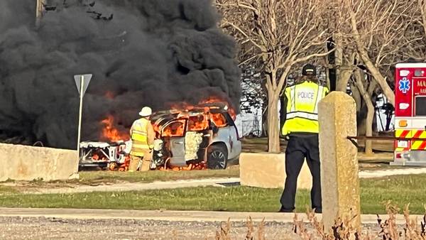 Car catches fire in front of Sycamore Speedway parking lot