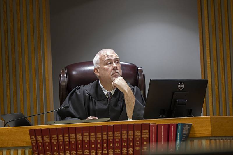 Whiteside County Judge James Heuerman oversees a hearing Monday, Dec. 8, 2025, in regard to the $31.5 million verdict issued against the City of Rock Falls in the Ramos wrongful death trial.