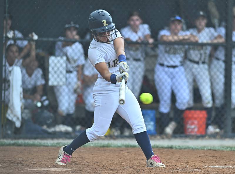 Lemont's Maya I Hollendoner at bat during the Lemont Class 3A sectional semifinal game against Joliet Catholic on Wednesday, May. 31, 2023, at Lemont.