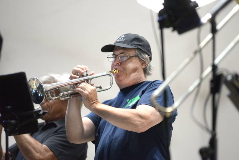 Terry Connell of Mt. Morris plays the trumpet with Brass from the Past at the Jamboree concert in downtown Mt. Morris on Friday, Aug. 1, 2025. The free concert series continues through the summer each Friday night.