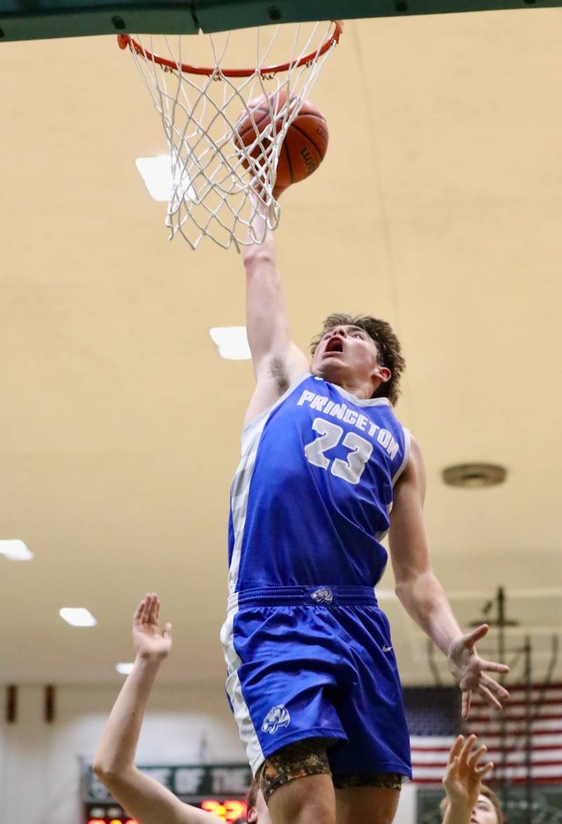 Princeton's Noah LaPorte soars for a first-half basket at St. Bede Friday.
