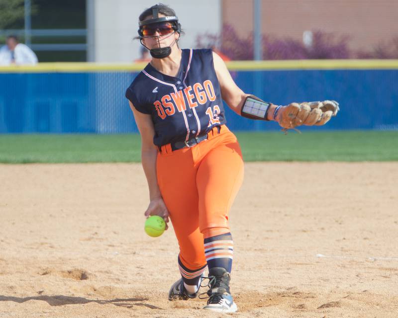 Oswego's Aubriella Garza delivers a pitch against Wheaton North on Tuesday May 6, 2025 in Wheaton.