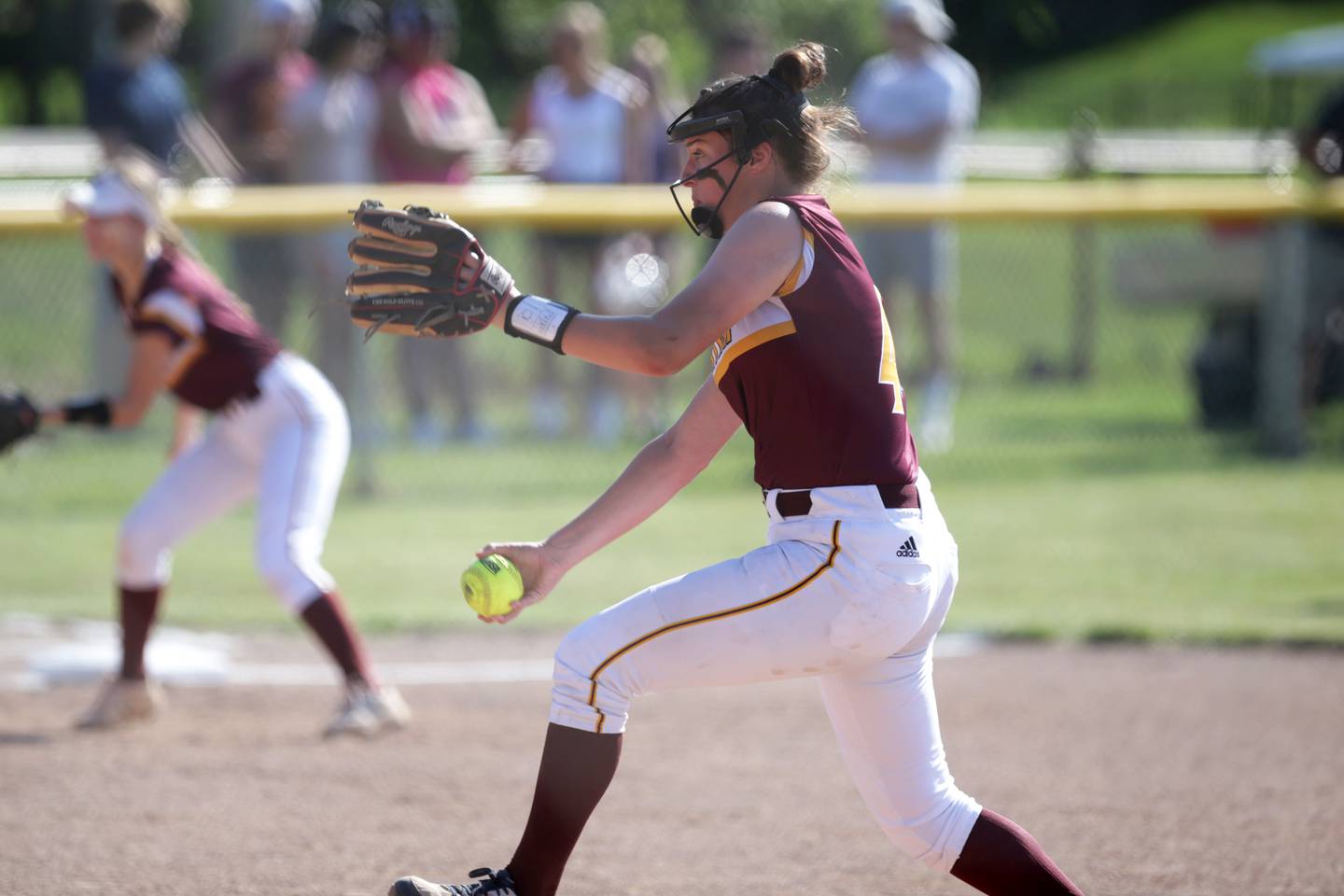 Montini Catholic High School’s Kora Navarro pitches during their softball Class 3A sectional final against Ridgewood High School in Lombard on Wednesday, June 10, 2021.