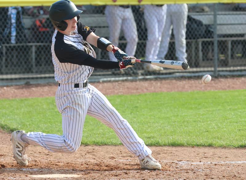Putnam County's Peyton Barto makes contact with the ball against Mendota on Friday, May 8, 2026 at Putnam County High School.