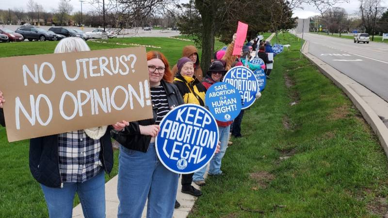 About 40 people attended a rally the evening of Tuesday, May 3, 2022, at the McHenry County courthouse in Woodstock following a leak that showed a majority of U.S. Supreme Court justices signing on to a draft opinion that would overturn Roe v. Wade, organizers said.