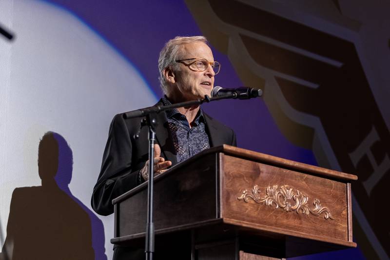 Bob Sirott serves as host during the Illinois Rock & Roll Hall of Fame Induction ceremony at the Rialto Theatre in Joliet on Sept. 14, 2025.