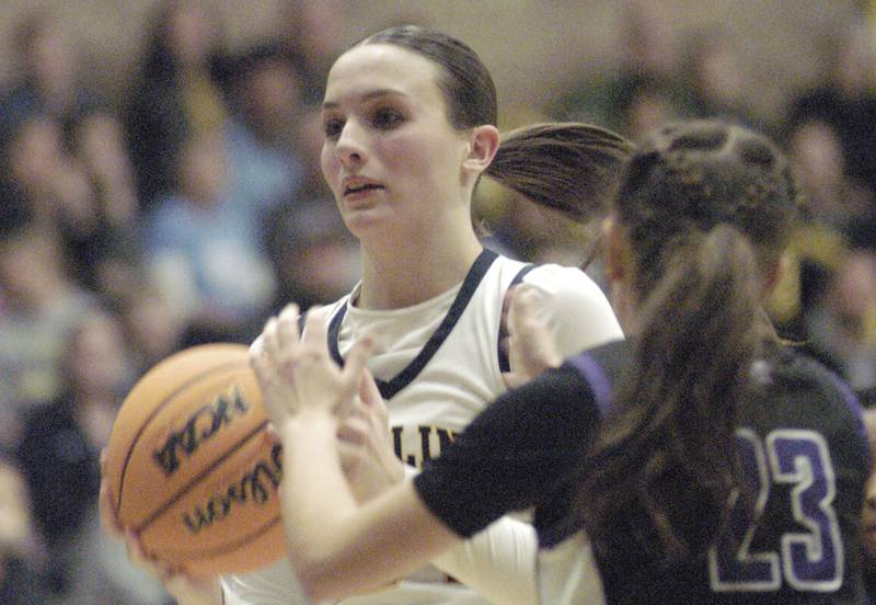 Warrior Madison Austin grabs a rebound. The Sterling Golden Warriors faced off against Plano Lady Reapers in an IHSA 3A Regional girls final at Musgrove Fieldhouse in Sterling on February 20, 2025. Sterling won the game 70-38.