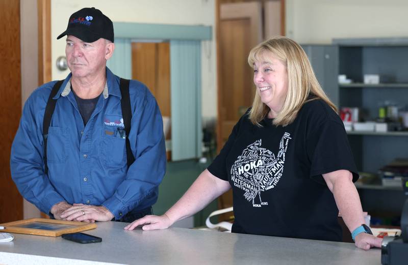 Robert and Susan Kauffman, of Kauffman Turkey Farms, talk Monday, Nov. 6 2023, at their farm in Waterman about retirement and closing their longtime turkey farm. The Kauffman’s are retiring soon and are currently selling what they have left in stock before closing.