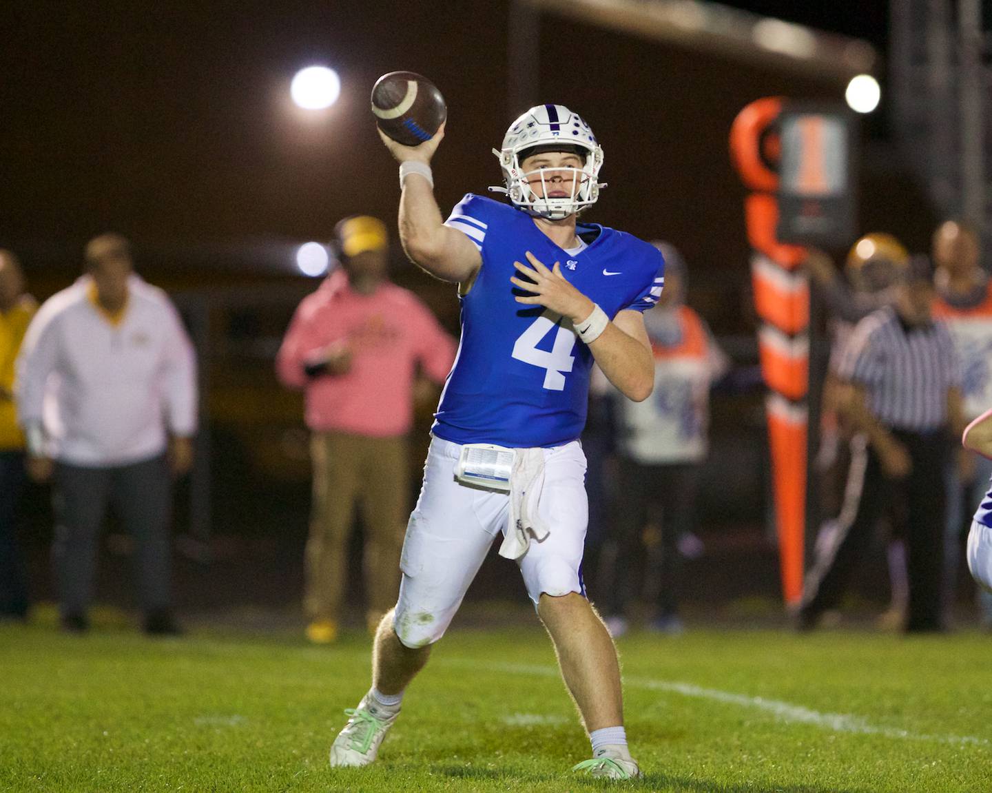 Burlington Central's Jackson Alcorn throws a pass against Jacobs on Friday, October 4,2024 in Burlington.