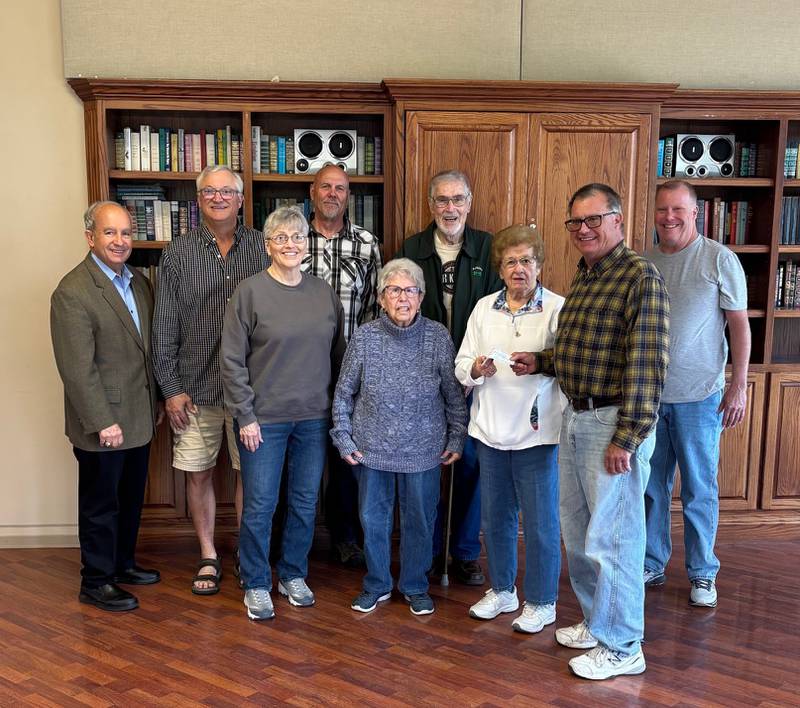 Oglesby Knights of Columbus Scott Muhich Council announced May 15, 2025, a donation of $500 to the Dickinson House Foundation. Pictured from left are Gary Peterlin, Dan Gregorich, Fran Morrison, Gary Moyle, Darlene Piecha, Bill Arkins, Darlene Brown, Ken Stopa and Kevin Stopa.
