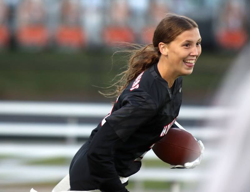 Huntley’s Evelyn Freundt is all smiles after scoring against Antioch at Crystal Lake Central High School in Crystal Lake on Wednesday, Oct. 8, 2025