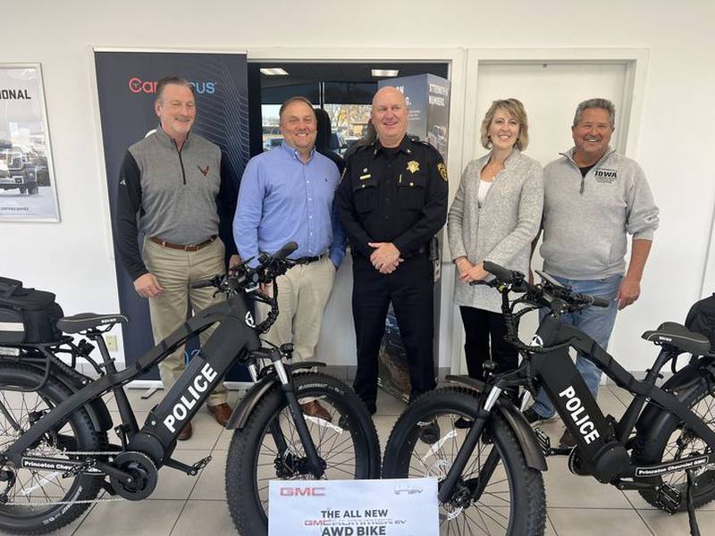 The Princeton Police Department has thanked Princeton Chevrolet-GMC, Princeton Rotary and the First State Bank of Princeton for their donation of two, fully equipped, Hummer police electric bicycles.