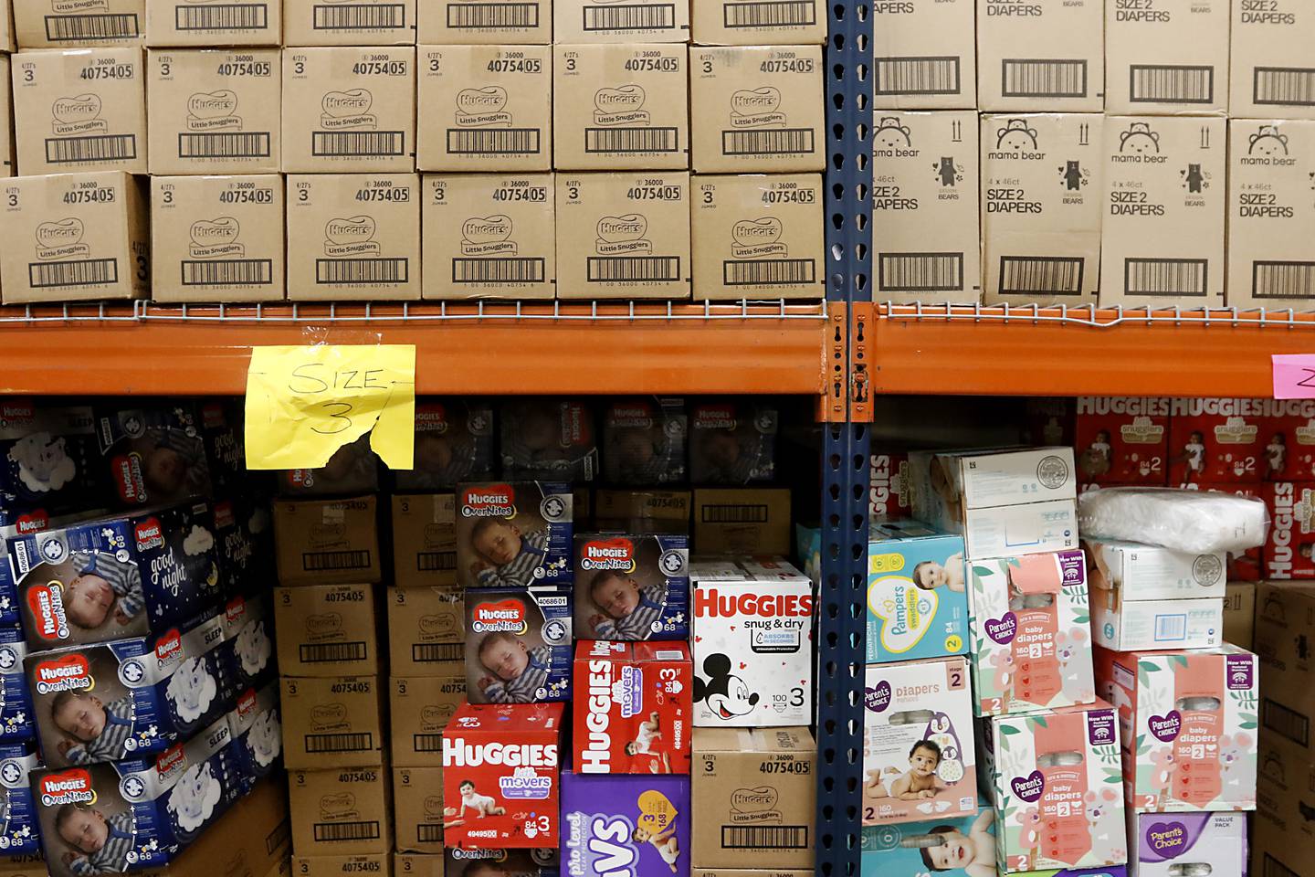 Diapers in the new Keeping Families Covered facility at 4138 W. Orleans St. in McHenry on Monday, Jan. 24, 2023. Keeping Families Covered has taken over for the Diaper Bank of Northern Illinois, one of the first National Diaper Bank Network members, which was previously at this location.