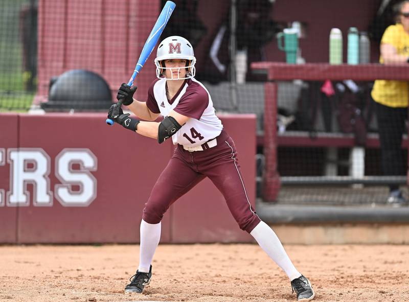 Marengo's catcher Kylee Jensen at bat during the non-conference game against Lockport on Saturday, April. 27, 2024, at Lockport.