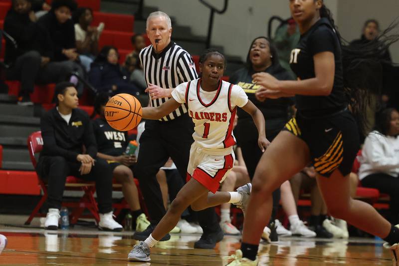 Bolingbrook’s Airyel Jackson looks for a play against Joliet West on Thursday, Jan 23, 2025 in Bolingbrook.