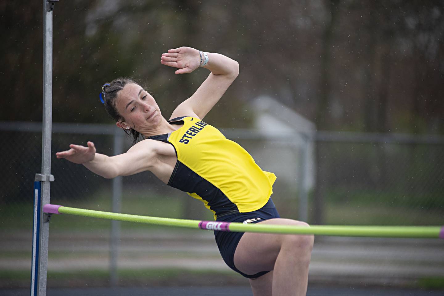 Sterling's Madison Austin leaps in the high jump Friday, April 29, 2022 at the Sterling Night Relays.